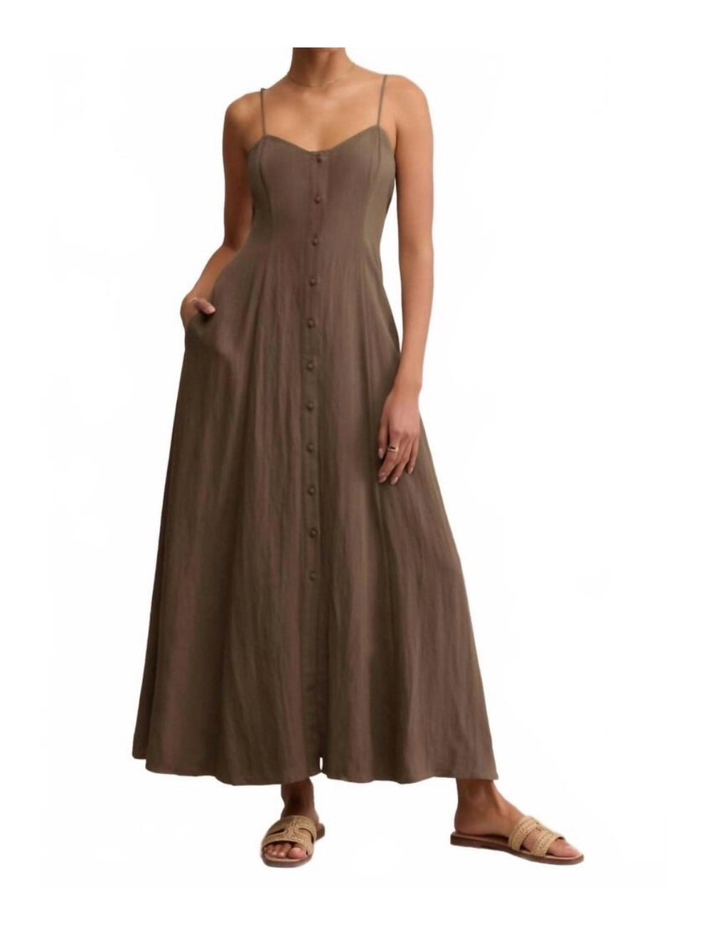 Z supply Button-Front Spaghetti Strap Maxi Dress in Tiki - NWOT